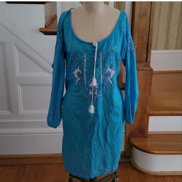 CALYPSO Christiane Celle Blue Boho Dress Size Medium - Picture 1 of 5